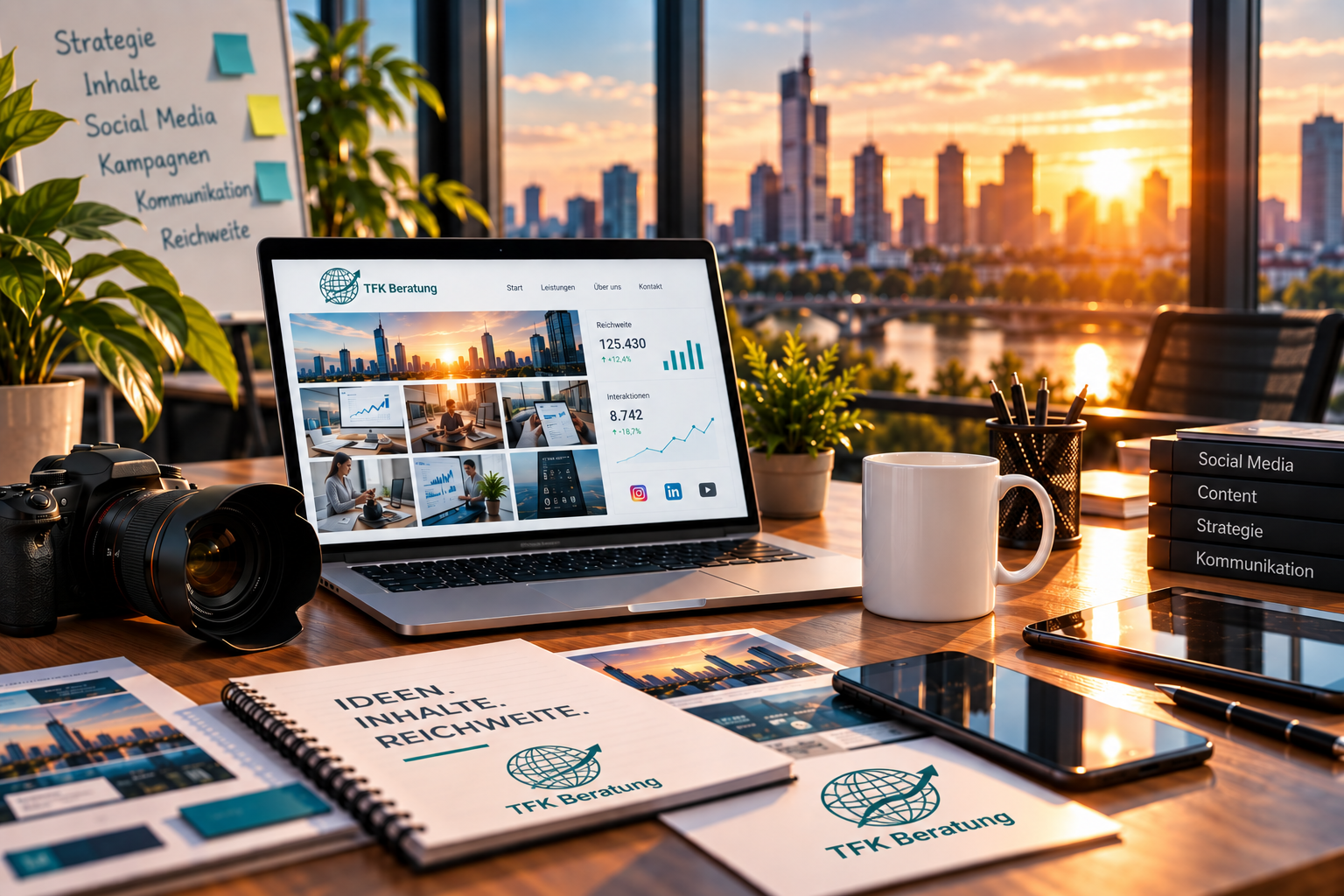 Moderner Arbeitsplatz für Marketing und Kommunikation